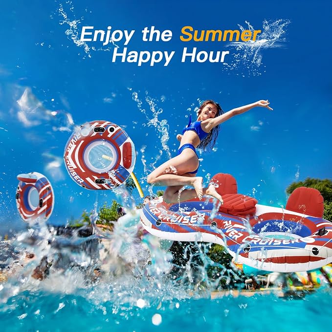 River Tubes for Floating Heavy Duty Inflatable Floating Lounger Premium River Water Rafts Pool Float with Cup Holder Above Lake for Adults