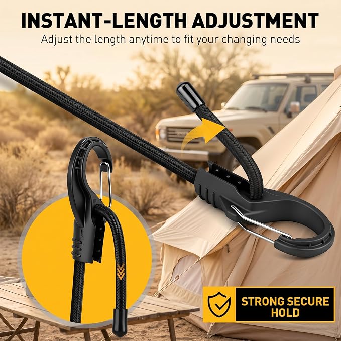 32-Piece Adjustable Bungee Cords with Hooks, 24" 32" 48" Carabiner Bungee Cords Heavy Duty Outdoor, 10" Mini Cord Straps, 8" Canopy Tarp Ball Ties, 157" Shock Cord with Storage Bag