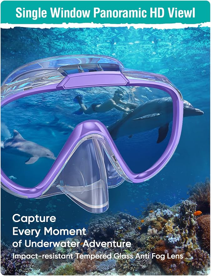 Seovediary Snorkel Set Adults Snorkeling Gear Anti-Fog Panoramic View Swim Mask Dry Top Snorkel Kit with Carry Bag for Snorkeling Scuba Diving Swimming Travel