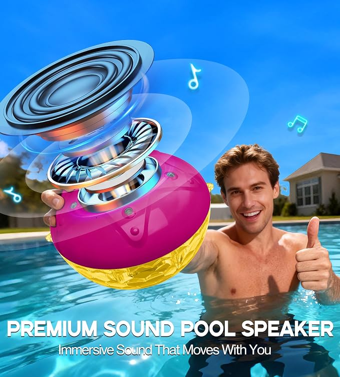 Luxfero 3 in 1 Pool Fountain with Bluetooth Pool Speaker, Floating Pool Fountain with Lights, IP68 Waterproof Hot Tub Speaker Pool Water Fountain Pump, BT5.4, Loud Sound Pool Fountain Speaker-Purple