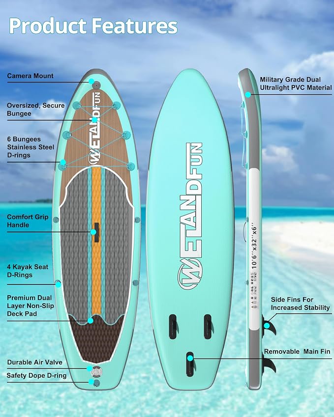 Inflatable Stand Up Paddle Board with Seat, 10'6"/10'5" SUP 440LBS, Recreational Paddleboard for Adults Beginners, Blow Up Paddle Board with Fishing Design, Camera Mount, Cooler Bag & Full Accessories