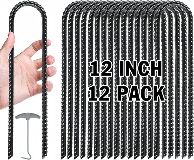 Gtongoko Trampoline Stakes Heavy Duty, 12/16 Inch U-Shaped Ground Anchors, 8mm Galvanized Steel Rebar Wind Stakes for Trampoline Safety, Anti-Rust Outdoor Stakes for Trampoline, Tent, Swing Set