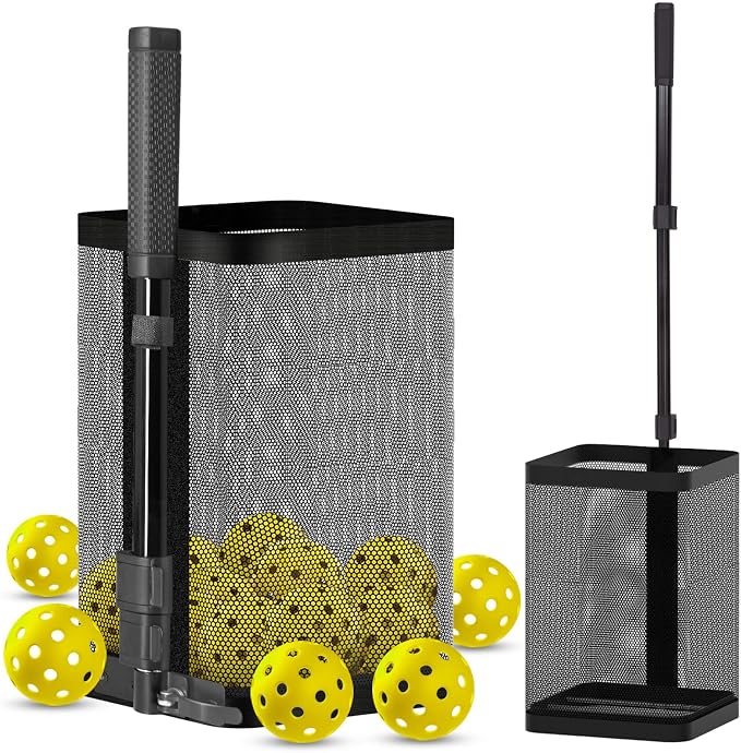 Pickleball Retriever for 40+ Balls, Pickleball Picker Upper, Pickleball Hopper Tube with Telescopic Stainless Steel Handle