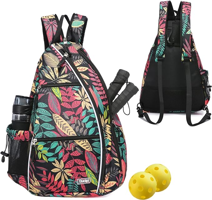Sucipi Pickleball Bag - Men's & Women's Pickleball Backpack, Adjustable Sling Bag w/Fence Hook/Large Capacity/Safety Pocket