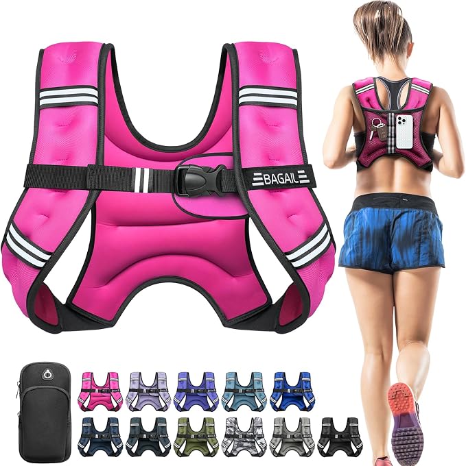 BAGAIL Comfort-Fit Weighted Vest for Woman, Even Weight Distribution, Faster Weight Loss, No-Chafe or Bounce for Walking & Running with Detachable Phone Pouch & Reflective Stripes (Available 5-30lbs)