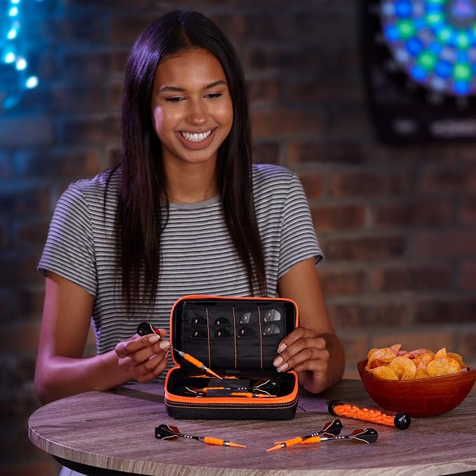 Casemaster Plazma Pro, 6 Dart Case for Soft and Steel Tip Darts, Features Large Front Mobile Device Pocket, Built-In Storage Tubes and Pockets for Flights, Tips, Shafts, and Personal Items