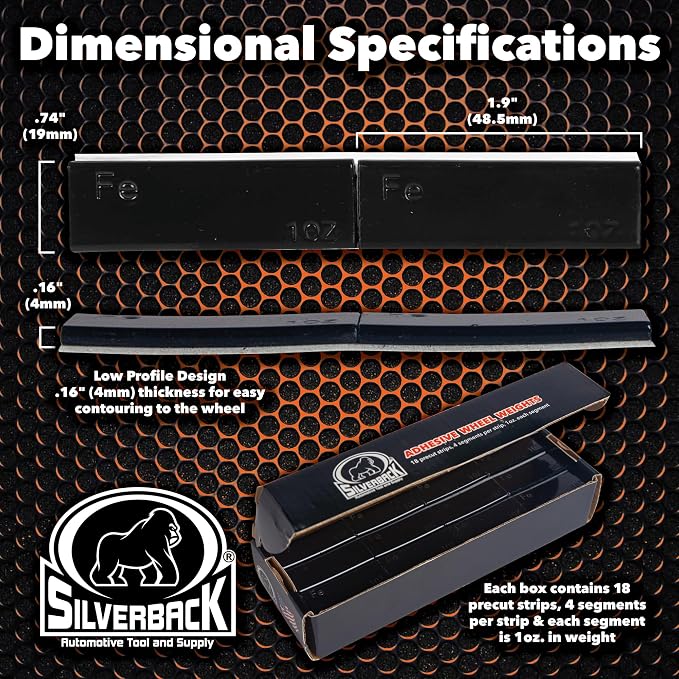 Silverback 1.0oz Black Steel Adhesive Tape Wheel Weights with Easy Peel Tape for The Professional Tire Dealer. Cars, Trucks, SUV's, & Motorcycles. Black1.0oz Steel Tape Weight. 72pcs