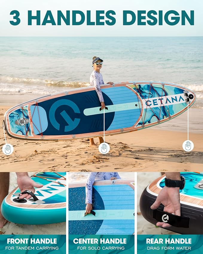 CETANA Extra Wide Inflatable Paddle Board 11'6 x 35" x 6", 450LB High Weight Capacity Wide Stable Stand Up Paddle Board for Beginners, 2–3 Person Large Paddleboard with 3 Fins, Dual Bungee, 15 D Rings