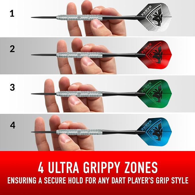Harrows Sabre 90% Tungsten Steel Tip Darts Set I 21g to 26g All Weights Available I Huge 24pcs Bundle with Spare Shafts, Prime Flights & Travel Case