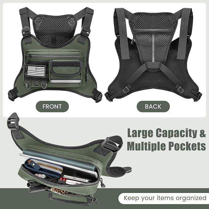 OCKLILY Chest Bag for Men Women, Outdoor Sports Running Vest Bag, Chest Pack for Running, Cycling, Hiking, Workouts, Traveling - Green