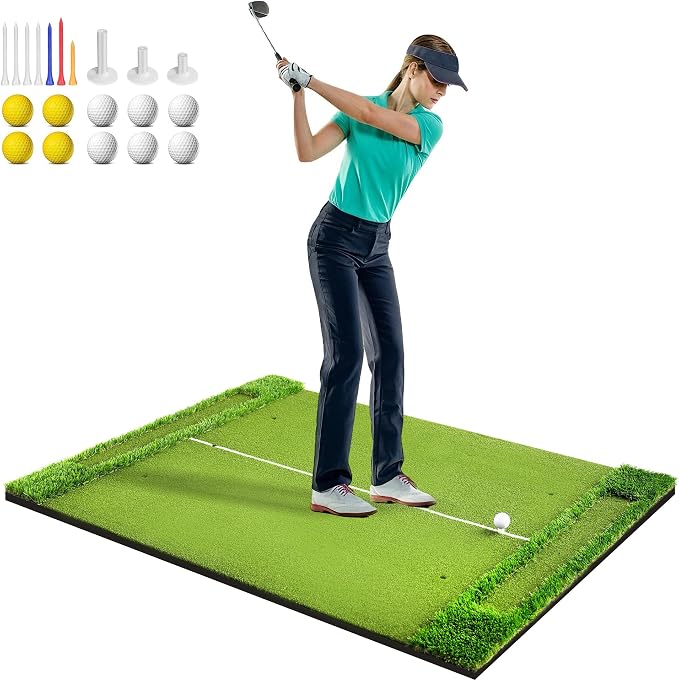 VIVITORY 5x4ft 21mm-45mm Golf Mat with Ball Tray, Thickening Golf Hitting Mat, Integrated Golf Practice with 10 Golf Balls, 7 Golf Tees, Artificial Golf Turf Mat Practice Swing Mats