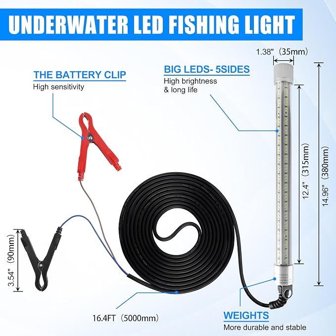 AGOOL Underwater Green Fishing Light Super Bright 80W 40000 Lumens 12V LED Deep Drop Night Fishing Light Submersible Fishing Bait Finder Shrimping Lights for Snook Crappie Shrimp Squid Fish