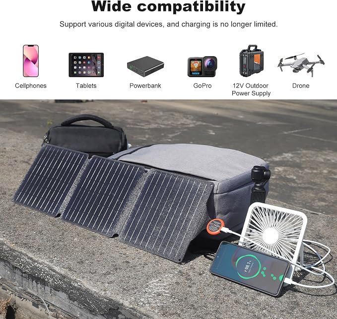 EYONGPV 21W Portable Foldable Solar Panel & Solar Charger with Croc-Eye USB-C PD Fast Charging Output, IP67 Waterproof Compact Solar Charger for Phones, Power Banks, Camping, Hiking, Backpacking