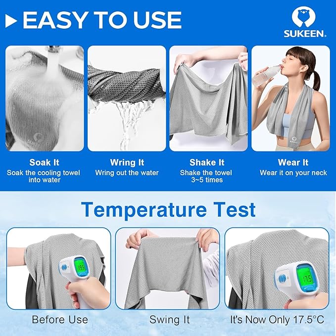 Sukeen Cooling Towels 12 Pack (40"x12"), Cooling Towels for Neck and Face, Gym Towels for Sweat, Microfiber Soft Breathable Chilly Towel for Gym, Yoga, Sports, Golf, Camping, Running, Fitness, Workout