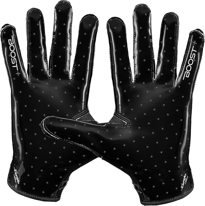 Grip Boost Football Gloves - Solid Stealth 6.0 Boost Plus Sticky Technology - Adult and Youth Football Gloves for Wide Receiver - Men's and Boys Sizes
