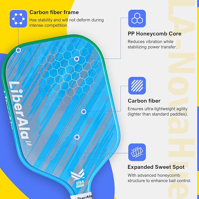 Pickleball Paddles & Set of 2, USAPA Approved Carbon Fiber Pickle Ball Paddle, PP Honeycomb Core, Lightweight & Comfort Grip for Beginners, Pros, Men, Women, Adults, Kids