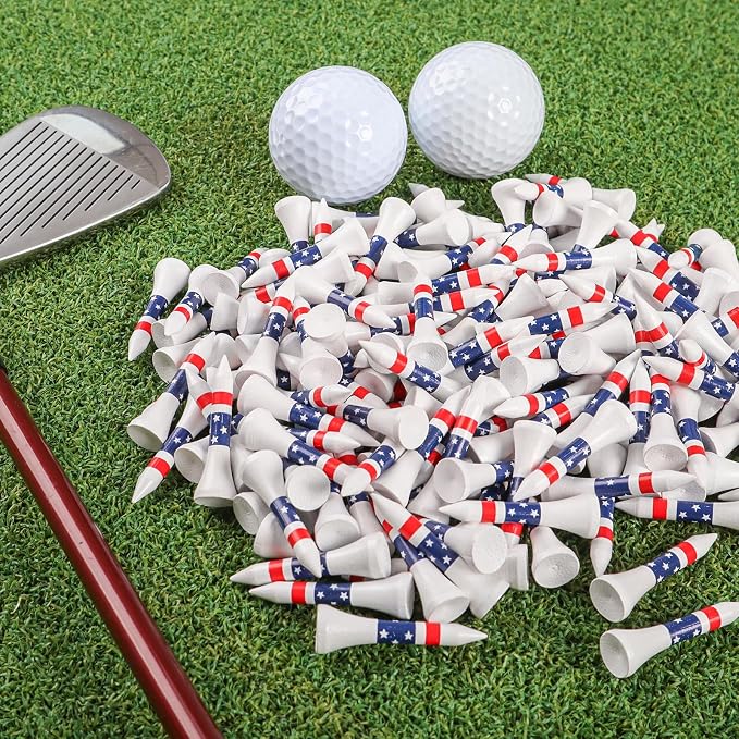 FINGER TEN Bamboo Golf Tees Wood 1 1/2 2 3/4 3 1/4 Inch Wooden Short Long Tee Color Bulk 250/500/1000/2000 Count for Men Women Kids in Red Pink USA Flag
