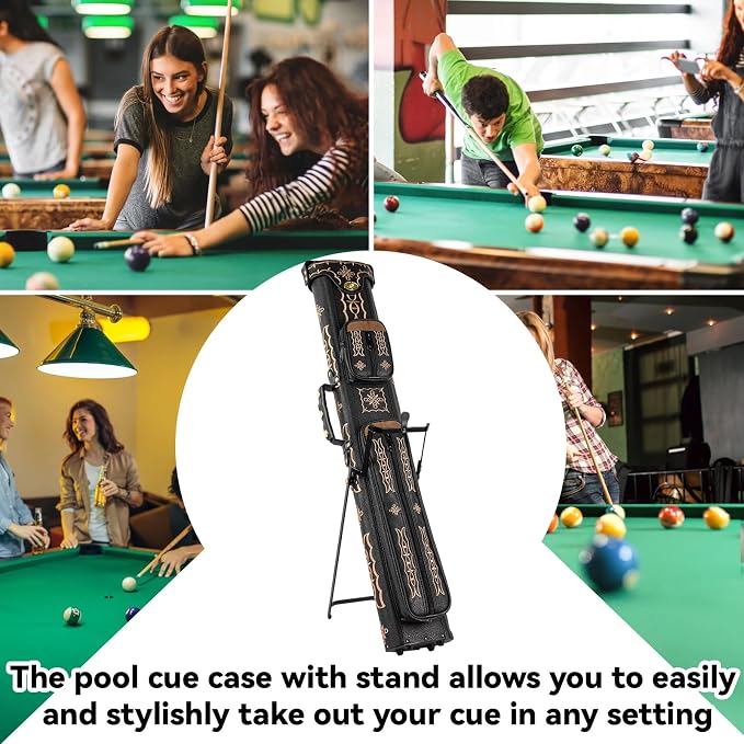 Pool Cue Case 2x4,Billiard Cue Case with Stand,Hard Pool Stick Case,Billiards Accessories Storage Holds 2 Cue Butt and 4 Cue Shafts