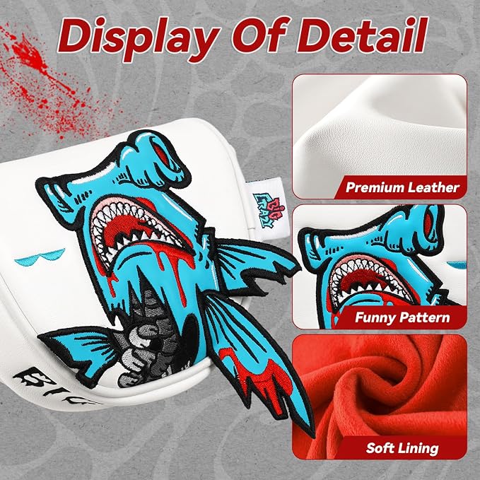 Big Crazy Golf Head Covers, Golf Club Covers Funny, Driver Headcovers, Golf Club Covers, Fairway Woods Head Covers, Hybrids Headcover, Putter Cover with Soft Lining for Golf Gift Hammerhead Sharks