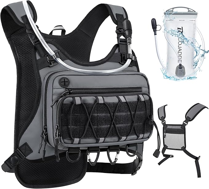 BECOJADDE Running Vest for Men with 2L Water Bladder Tactical Hydration Backpack Adjustable Lightweight Chest Pack for Marathon Hunting Cycling