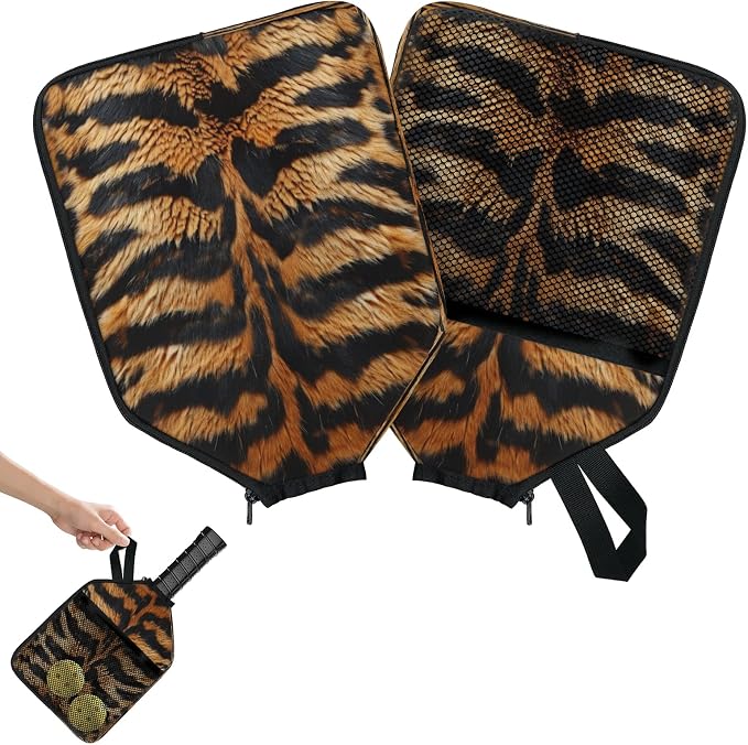 Tiger Fur Universal Pickleball Paddle Cover 12.4 × 9.45 inch Racket Sleeve with Handle Strap Mesh Pocket Fits USAPA Standard Widebody Paddles 2 PCS