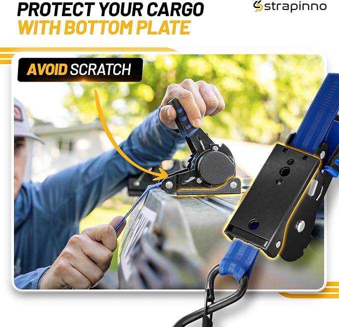 Strapinno Retractable Ratchet Straps (4-Pack), 1 in x 10 ft, 1,500LBS Break Strength, Most Durable Straps and Core, Auto Self Retracting Tie Downs for Truck, Moving, Motorcycle, Bike, Jetski, Kayak