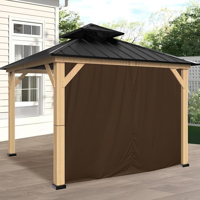 Coastshade Gazebo Pergola Canopy Panel Sidewalls Replacement 10ft Gazebo Pergola Privacy Panels Sidewall for Gazebos with 12Curtain Rings &12Rail Hooks, Brown