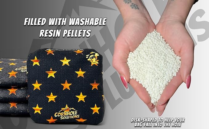 Cornhole Solutions - Professional Cornhole Bags Set of 8 – Regulation 6"x6" – USA Flag Designs – Resin Filled + Tote Bag