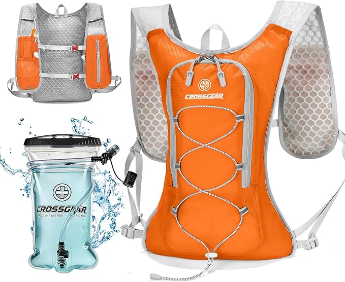 Lightweight Hydration Backpack with 1.5L TPU Water Bladder, CROSSGEAR Running Hydration Vest, Ultralight Hiking Backpack for Women Men, Running Water Daypack for Cycling Hiking Marathon