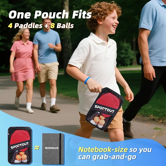 Sportout Ping Pong Paddles Sets-Portable Table Tennis Paddle with Balls, Storage Case Premium Table Tennis Racket for Indoor & Outdoor Games