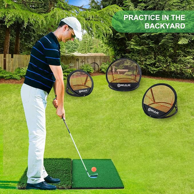 RELILAC Pop Up Golf Chipping Practice Net Set - Indoor/Outdoor Golfing Target Accessories for Golf Practice - Improve Your Short Game - Gifts for Men, Dad, Mom, Husband, Women, Kid, Golfers