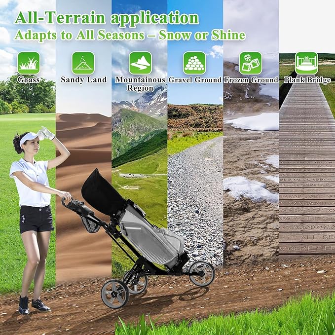 Tivor Lightweight Golf Push cart 3 Wheel,Foldable Golf Trolley for Adults and Junior with Ergonomic Adjustable Handle, Scorecard Holder, Umbrella Mount, Foot Brake, All-Terrain Wheels