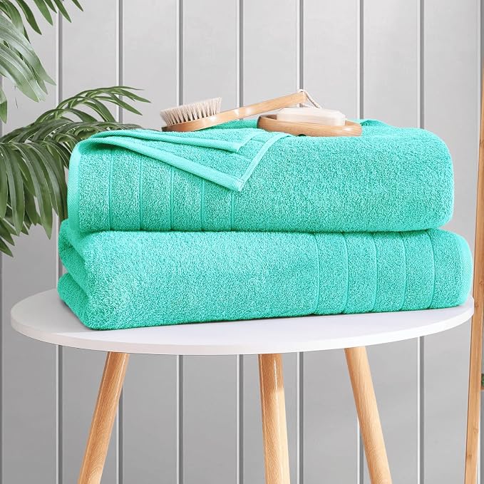 Casa Platino 100% Cotton Bath Towels Set of 4 (30"x60") - Ring Spun Mercerized Cotton Bathroom Towel Set - Quick Dry, Soft & Absorbent Large Bath Towels - Holds Well After Multiple Washes - Aqua Sky