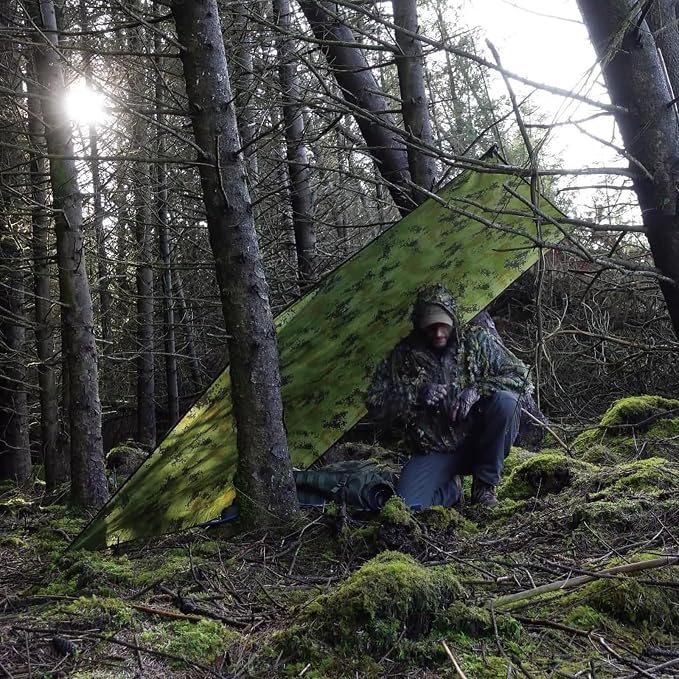 TRIWONDER Camping Tarp Waterproof Rain Fly Hammock Shelter for Hiking, Backpacking, Hammock, Beach, Picnic and Other Outdoor Activities - Accessories Included (Camo)