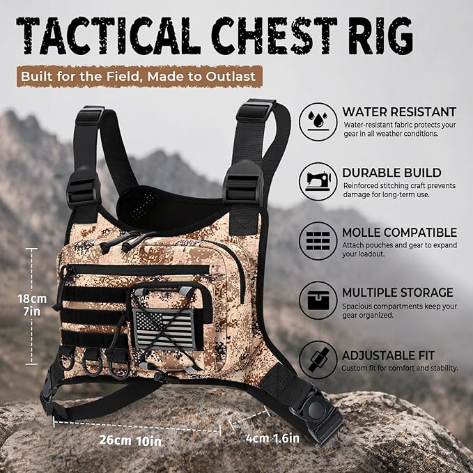 koculemi Outdoor Sports Chest Bag for Men, Chest Vest Holster Fits Most Pistols, EDC Travel Chest Pack for Running, Hiking