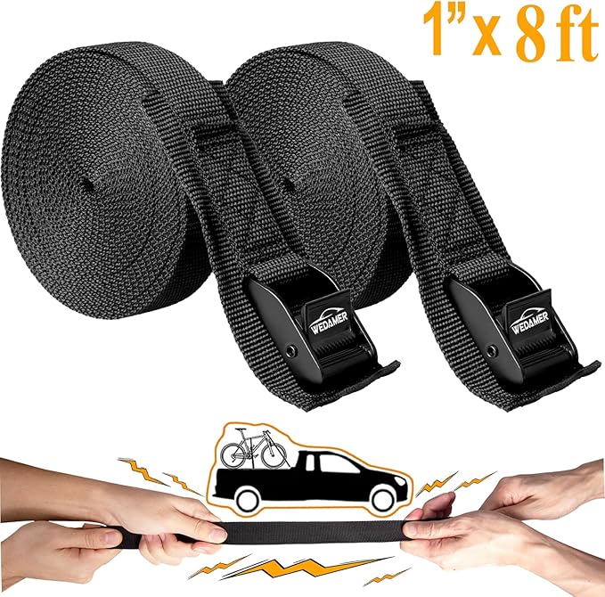 WEDAMER 2 Pack Kayak Tie Down Straps 8ft Heavy Duty Cam Buckle Tie Downs Adjustable Kayak Strap for Trucks Motorcycles Boat RV - Ratchet Lashing Straps for Roof Rack Trailer Cargo Securement (1"x8ft)