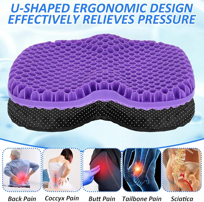 YEXEXINM 2 PCS Anti Slip Kayak Seat Cushion Thick Waterproof-Gel Breathable U Shape Seats Pad with Non-Slip Cover for Sit in Inflatable Kayak Canoe & Boat Kayak Accessories for Fishing Kayak, Purple