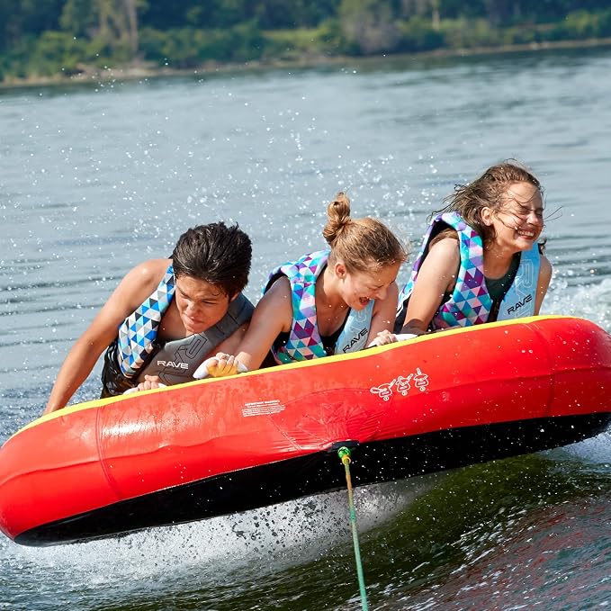 Rave Sports Diablo III Boat Towable Tube - Inflatable Boating Tube for 1-3 Riders - Heavy-Duty Water Tube for Boats to Pull - Water Sports Towable with Quick Connector