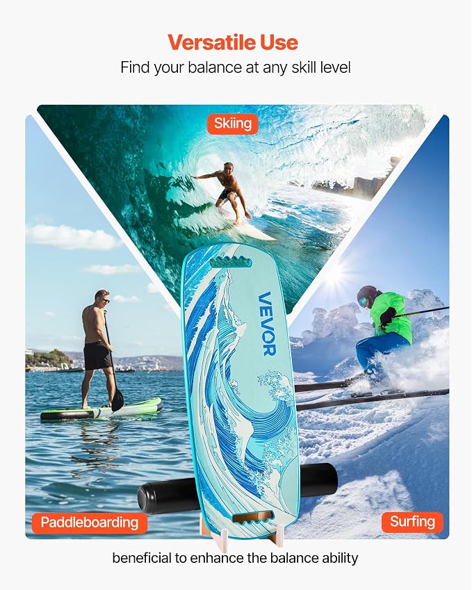 VEVOR Balance Board, 2-in-1 Wobble Board Trainer for Adults, Premium Wooden Balance Training Equipment, with Roller, Magnetic Stoppers, Storage Rack, for Core Workouts, Surf Trainer & Physical Therapy
