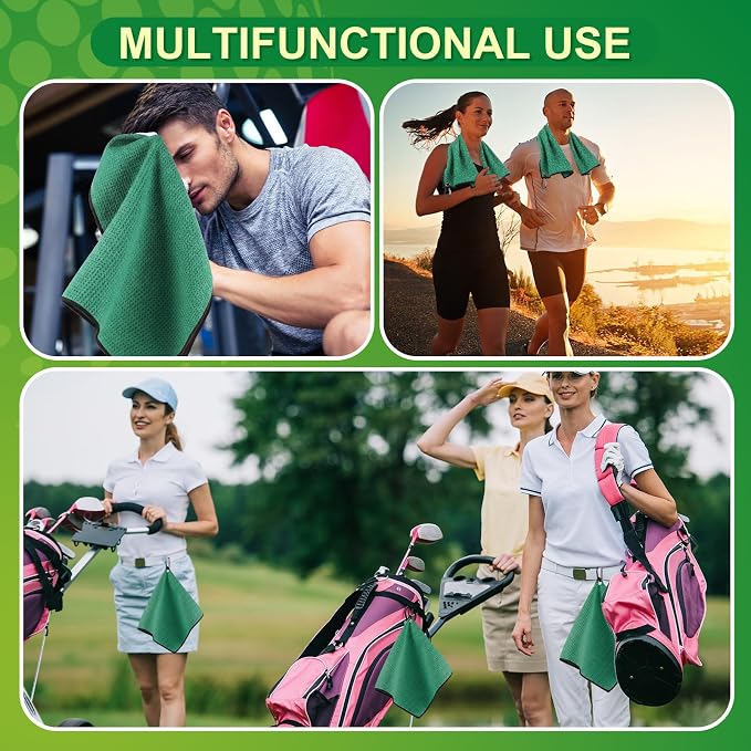Batiyeer Golf Towels Bulk for Bags 16'' x 24'' Microfiber Waffle Pattern Golf Towels Trifold with Clip for Hiking,Tournament, Yoga
