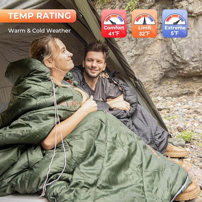 KingCamp Sleeping Bag for Adults Big and Tall, Cold Weather Camping Sleeping Bag with Soft 100% Cotton Flannel Lining, Portable Lightweight Outdoor Traveling & Car Camping