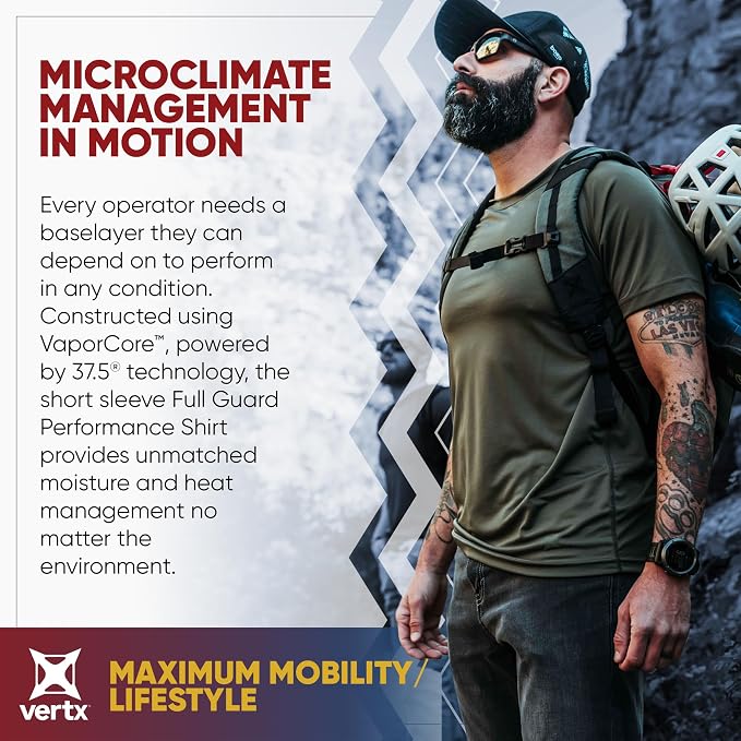 Vertx Men’s Full Guard Short Sleeve Performance Shirt – Baselayer Compression, VaporCore 37.5, Quick-Dry