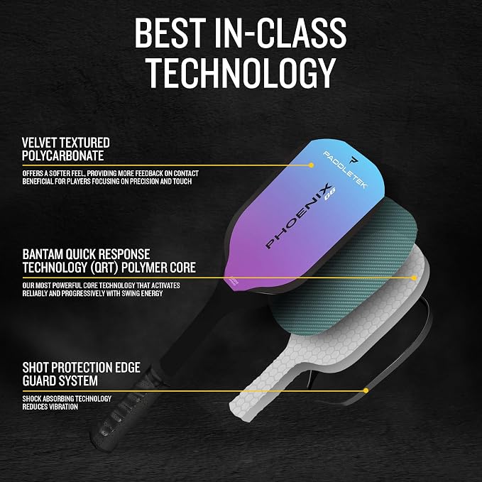 Paddletek Phoenix G6 Pickleball Paddle | Professional Pickleball Paddles with Honeycomb Core, Polycarbonate Surface, Graphite PolyCore & High Tack Performance Grip | USAPA Approved