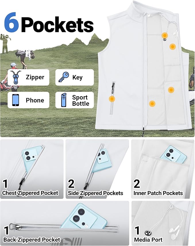 Outdoor Ventures Men's Windproof Softshell Vest Outerwear Lightweight Sleeveless Jacket for Running Golf Hiking Travel