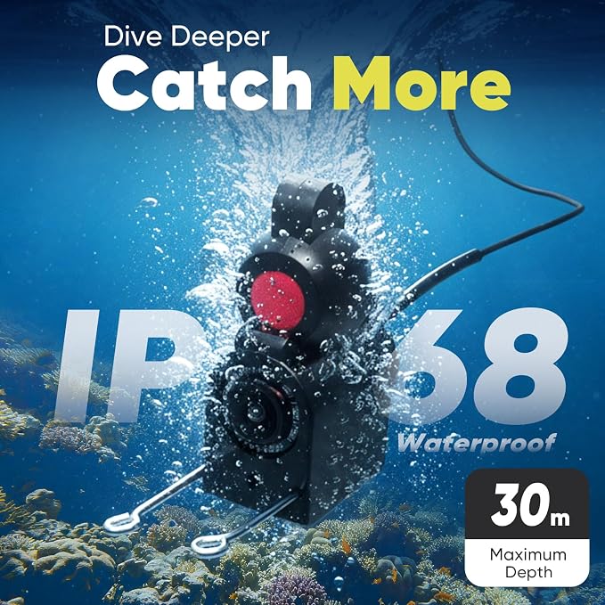 Underwater Fishing Camera with 5" IPS Monitor, 1000TVL, 178° Wide-Angle, IP68 Waterproof, 12 IR Night Vision, 98ft Cable, 8000mAh Battery—Fish Finder Video System for Ice, Lake, River & Boat