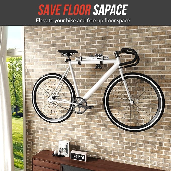 Heavy-Duty Bike Wall Mount for Garage Aluminum Alloy & Steel Folding Bicycle Rack,360° Rotation,Adjustable Hook, 66lbs Capacity Horizontal Indoor Bike Storage, for Road Mountain Hybrid Bikes