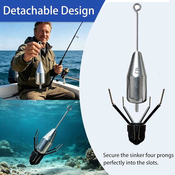 4Pcs Sputnik Sinkers, 2-in-1 Long Tail Detachable Fishing Weights, Anti-Drift Saltwater Surf Casting Lead Sinkers for Catfish, Ocean Beach Sand Fishing