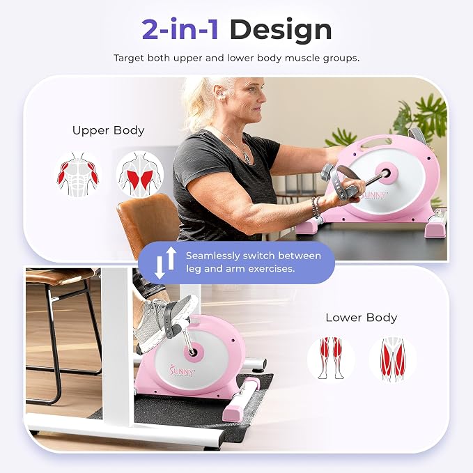 Sunny Health & Fitness Smart Under-Desk Bike Exerciser, Low-Impact Cardio Cycling Equipment for Home/Office, Mini Paddler for Arm/Leg Mobility Training, Free SunnyFit App