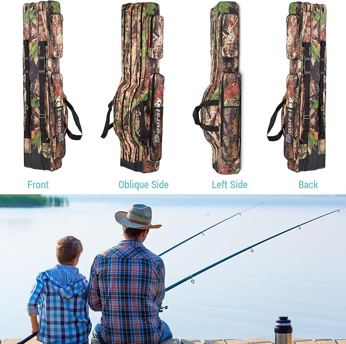Fishing Bag Portable Folding Fishing Tackle Storage Bags Oxford Fishing Rod Case Fishing Pole Bag Carry Organizer Outdoor Waterproof for Fishing Camping Hiking Traveling