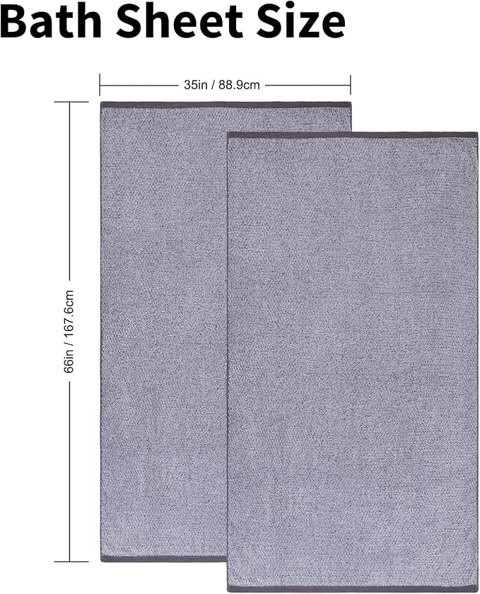 Everplush Diamond Collection Extra Large Bath Towel Sheet – 2 PK, Super Soft & Highly Absorbent, Quick-Drying, Oversized & Thick. Perfect for Bathroom, Pool, Swimming Use (Grey, 35" x 66" 2PK)
